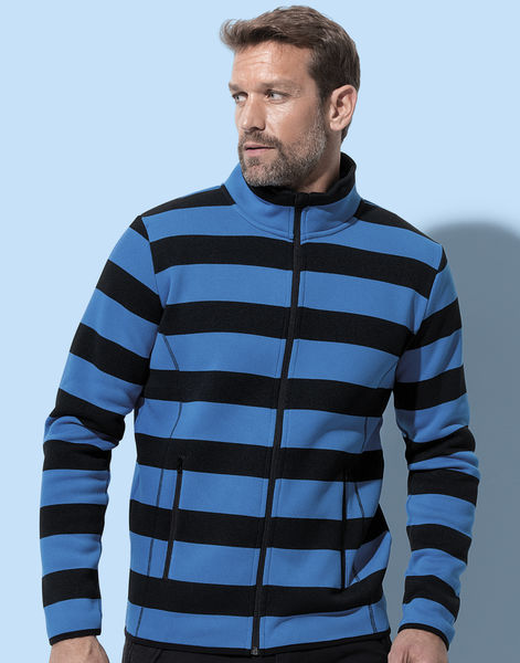 Veste publicitaire homme manches longues | Active Striped Fleece Jacket Men Brilliant Blue