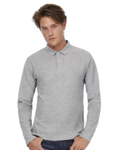 Polo homme manches longues personnalisé | ID.001 LSL Polo Heather Grey