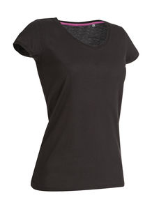 T-shirt publicitaire femme manches courtes cintré col en v | Megan V-neck Black Opal