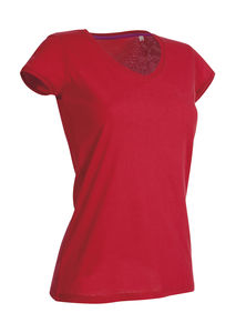 T-shirt publicitaire femme manches courtes cintré col en v | Megan V-neck Crimson Red