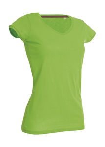 T-shirt publicitaire femme manches courtes cintré col en v | Megan V-neck Green Flash