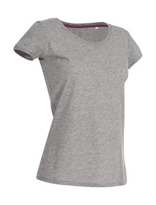 T-shirt publicitaire femme manches courtes cintré col en v | Megan V-neck Grey Heather