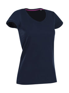 T-shirt publicitaire femme manches courtes cintré col en v | Megan V-neck Marina Blue