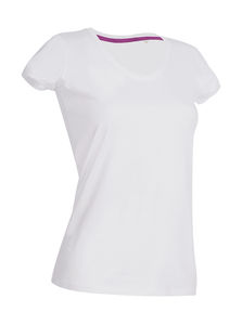 T-shirt publicitaire femme manches courtes cintré col en v | Megan V-neck White