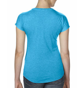 T-shirt publicitaire femme manches courtes col en v | Women`s Tri-Blend V-Neck Heather Caribbean Blue