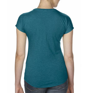 T-shirt publicitaire femme manches courtes col en v | Women`s Tri-Blend V-Neck Heather Galapagos Blue