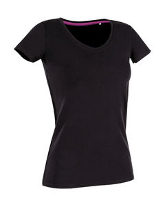 T-shirt personnalisé femme manches courtes cintré col en v | Claire V-neck Black Opal