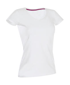 T-shirt personnalisé femme manches courtes cintré col en v | Claire V-neck White