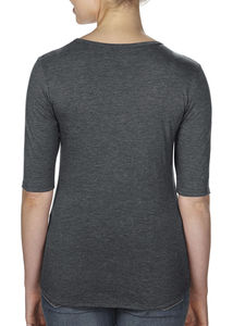 T-shirt personnalisé femme manches courtes cintré | Women`s Tri-Blend Deep Scoop 1/2 Sleeve Heather Dark Grey