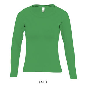 Tee-shirt publicitaire femme col rond manches longues | Majestic Vert prairie