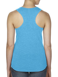T-shirt cintré publicitaire femme sans manches | Women`s Tri-Blend Racerback Tank Heather Caribbean Blue