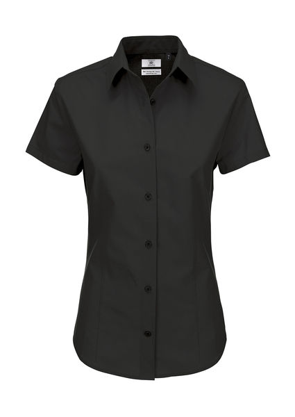 Chemisier personnalisé femme manches courtes cintré popeline | Ladies` Heritage Poplin Black