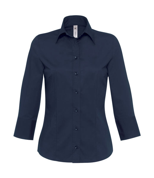 Chemisier personnalisé femme manches 3/4 | Milano women Popelin  3 4 sleeves Navy