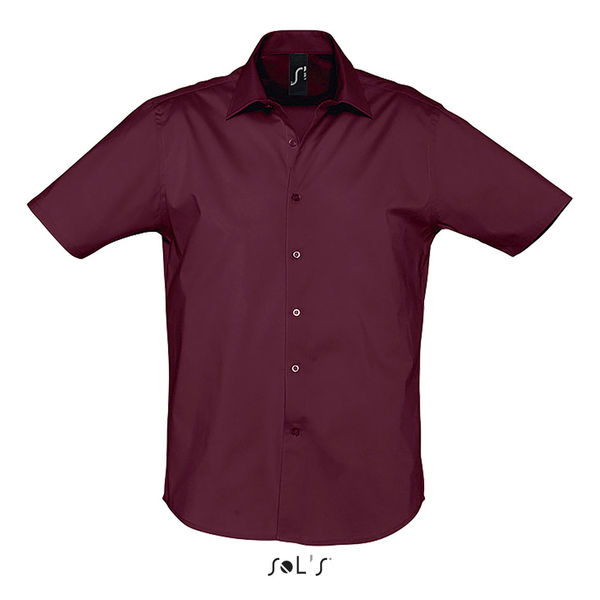 Chemise personnalisée homme stretch manches courtes | Broadway Bordeaux moyen