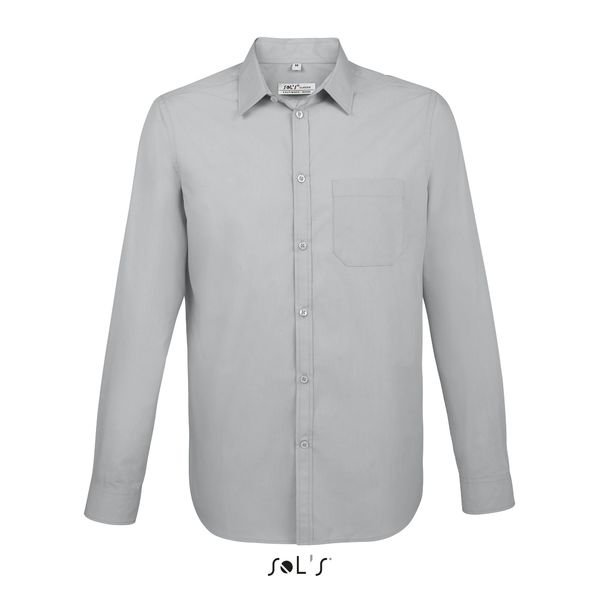 Chemise publicitaire popeline manches longues | Baltimore Fit Gris perle