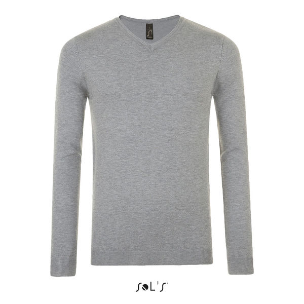 Pull personnalisé col v homme | Glory Men Gris chiné