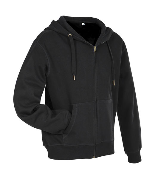 Sweatshirt personnalisé homme manches longues avec capuche | Active Sweatjacket Men Black Opal