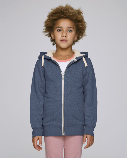 Sweat-shirt zippé capuche enfant doublé en sherpa | Mini Voyages Sherpa Dark Heather Blue