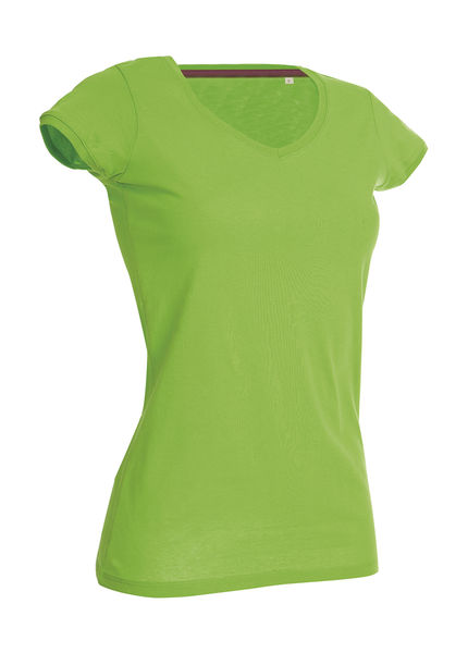 T-shirt publicitaire femme manches courtes cintré col en v | Megan V-neck Green Flash