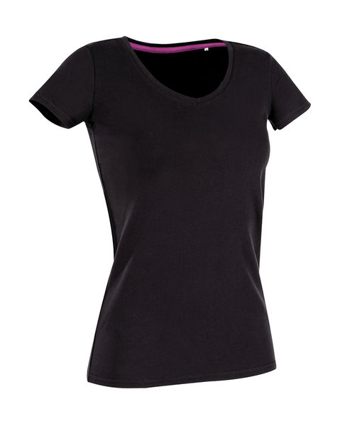 T-shirt personnalisé femme manches courtes cintré col en v | Claire V-neck Black Opal