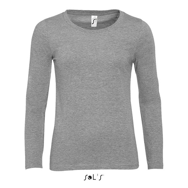 Tee-shirt publicitaire femme col rond manches longues | Majestic Gris chiné