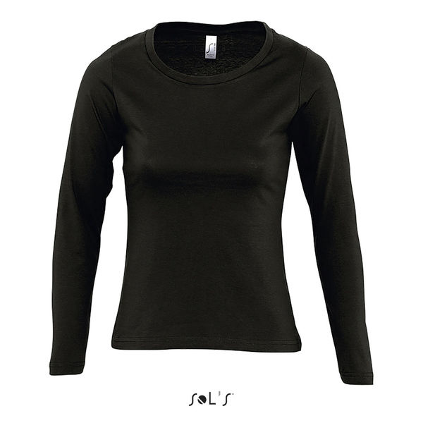 Tee-shirt publicitaire femme col rond manches longues | Majestic Noir profond