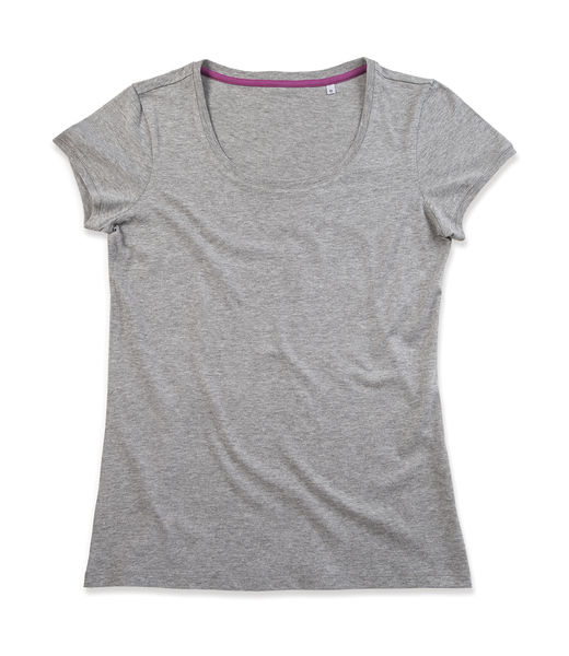 T-shirt personnalisé femme manches courtes cintré | Megan Crew Neck Grey Heather