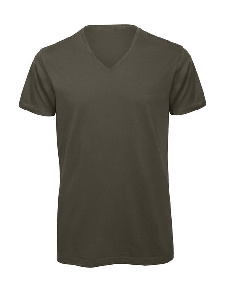 T-shirt organic col v homme publicitaire | Inspire V men Khaki Green
