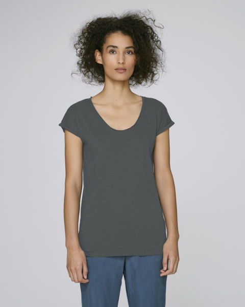 T-shirt col V et bords francs | Stella Invents Slub Anthracite