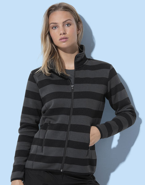 Veste personnalisée femme manches longues | Active Striped Fleece Jacket Women Grey Steel