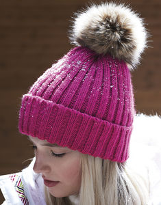 Bonnet avec pompon publicitaire | Palmera Fuchsia 1