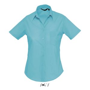 Chemise publicitaire femme popeline manches courtes | Escape Bleu atoll