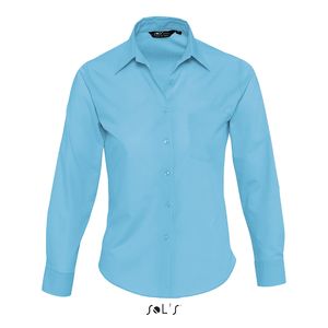 Chemise publicitaire femme popeline manches longues | Executive Bleu atoll