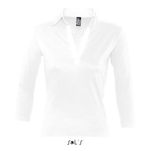 Polo personnalisé rugby bicolore femme manches 3/4 | Panach Blanc