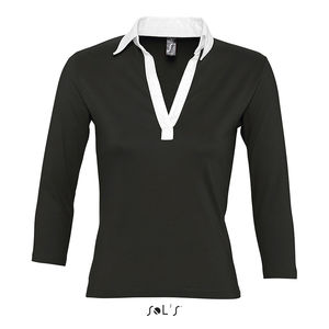 Polo personnalisé rugby bicolore femme manches 3/4 | Panach Noir