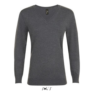 Pull personnalisé col v femme | Glory Women Anthracite chiné