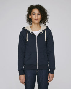 Sweat-shirt zippé capuche femme doublé en sherpa | Stella Travels Sherpa Navy