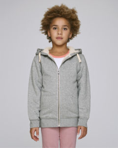 Sweat-shirt zippé capuche enfant doublé en sherpa | Mini Voyages Sherpa Heather Grey