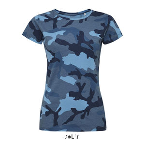 Tee-shirt personnalisé femme col rond | Camo Women Camo bleu