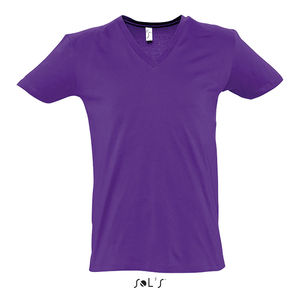 Tee-shirt publicitaire homme col V profond | Master Violet foncé