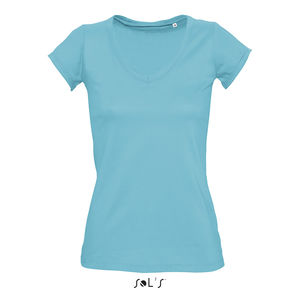 Tee-shirt publicitaire femme col V | Mild Bleu atoll