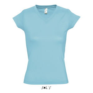 Tee-shirt publicitaire femme col V | Moon Bleu atoll