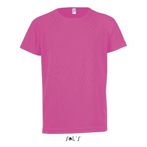 Tee-shirt publicitaire enfant manches raglan | Sporty Kids Rose fluo