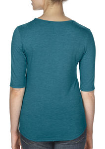 T-shirt personnalisé femme manches courtes cintré | Women`s Tri-Blend Deep Scoop 1/2 Sleeve Heather Galapagos Blue