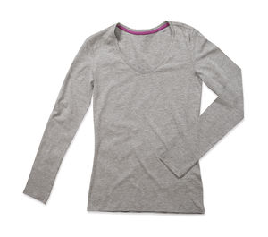 T-shirt publicitaire femme manches longues cintré | Claire Long Sleeve Grey Heather