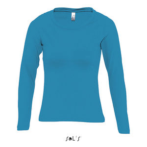 Tee-shirt publicitaire femme col rond manches longues | Majestic Aqua
