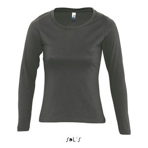 Tee-shirt publicitaire femme col rond manches longues | Majestic Gris foncé