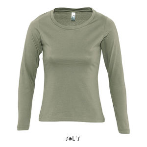 Tee-shirt publicitaire femme col rond manches longues | Majestic Kaki