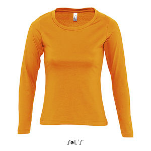 Tee-shirt publicitaire femme col rond manches longues | Majestic Orange