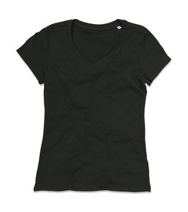 T-shirt publicitaire femme manches courtes col en v | Janet V-neck Women Black Opal